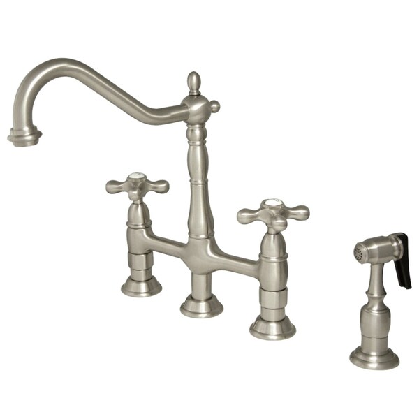 KS1278AXBS Heritage Bridge Kitchen Faucet W/Brass Sprayer, Brushed Nkl